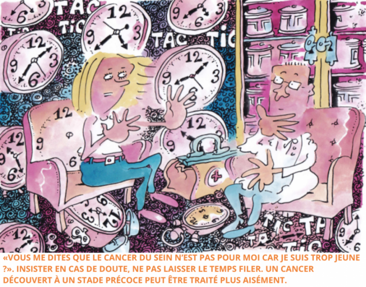 Illustration de la détection du cancer du sein avant 50 ans Dessin de Pécub