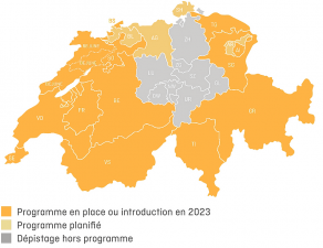 Carte des programmes de dépistage organisé dans les différents cantons